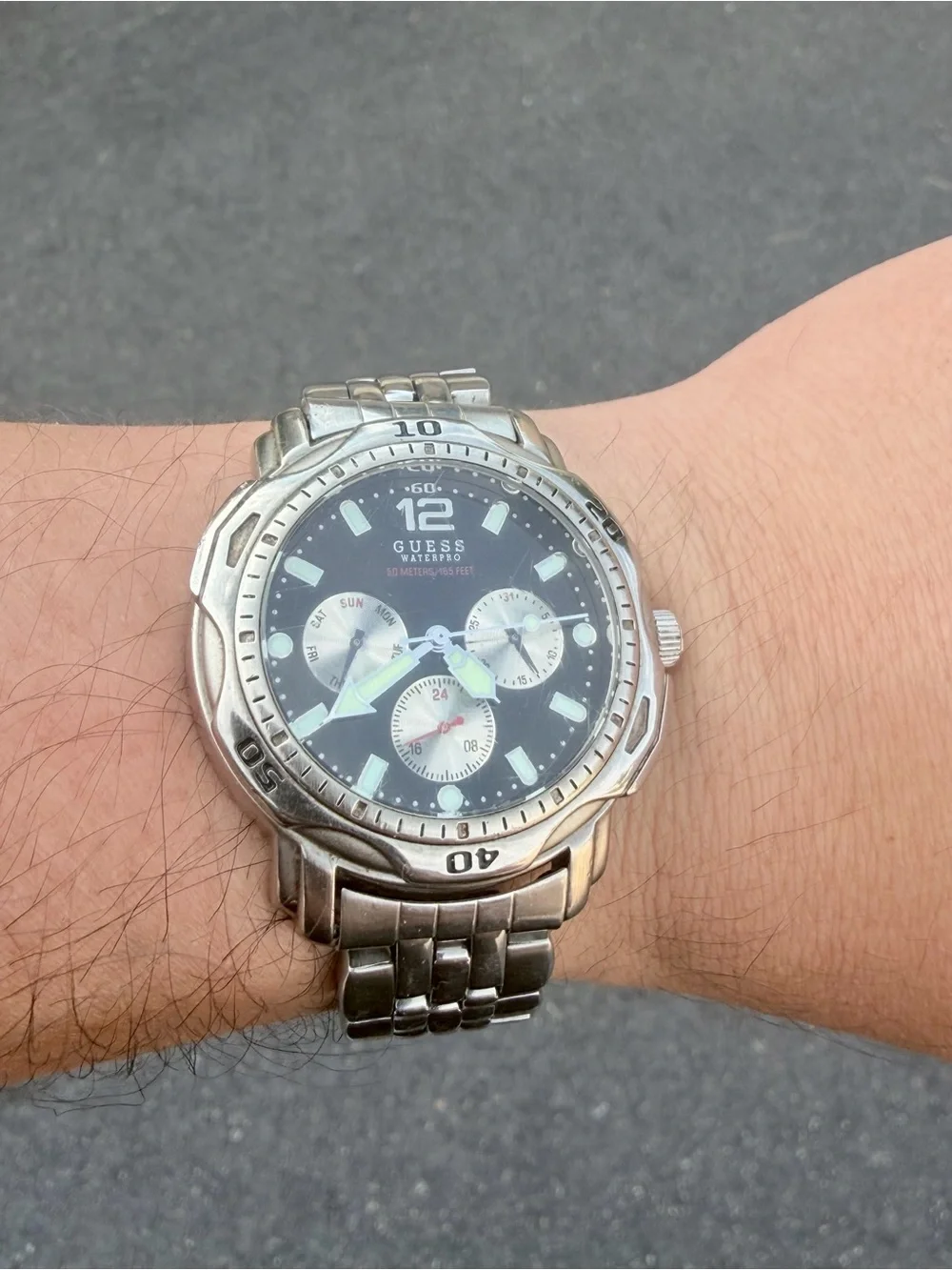 Guess Waterpro Chronograph Watch Men's Silver Tone Day Date Stainless Steel